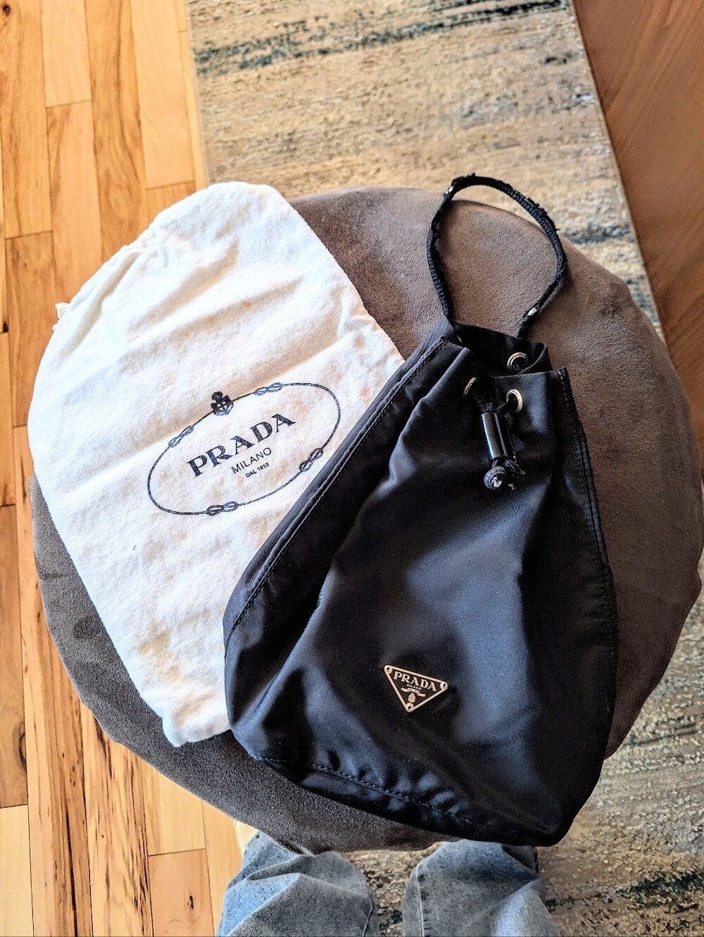 Authentic Prada Black Nylon Drawstring Pouch with Original Dust Bag